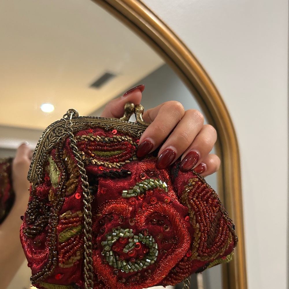 Elegant Red Beaded Evening Bag